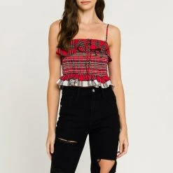 Best deal ⌛ English Factory 👩 women Tartan Check Tank Top 👍
