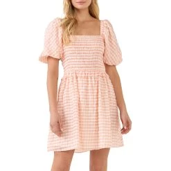 Best deal 🎁 English Factory 👩 women Plaid Smocked Mini 👗 Dress ✔️