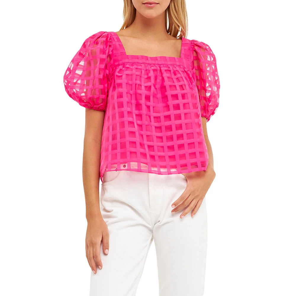 New ⌛ ENGLISH FACTORY 👩 women Organza Gridded Square Neck Crop Top 👍 1 New ⌛ ENGLISH FACTORY 👩 women Organza Gridded Square Neck Crop Top 👍