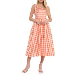 Cheapest ❤️ ENGLISH FACTORY 👩 women Check Print Smocked 👗 Dress 😀