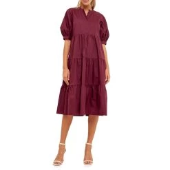 Brand new 🌟 English Factory 👩 women Short Puff Sleeve Midi 👗 Dress 🧨