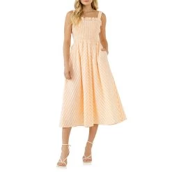 New ❤️ English Factory 👩 women Striped Smocked Midi 👗 Dress 🧨