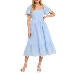 Deals 👍 English Factory 👩 women Embroidered Midi with Scalloped Hem 💯