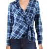Best Pirce 🌟 FRNCH 👩 Womens Plaid Twist-Front Wrap Top ✔️