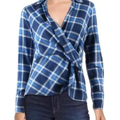 Best Pirce 🌟 FRNCH 👩 Womens Plaid Twist-Front Wrap Top ✔️