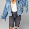 Promo 🤩 Buddylove 👩 women Skylar Fringe Faux Fur Jacket in Light Blue 💯
