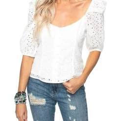 New 🎁 Buddylove 👩 women Eyelet Crop Top in White 🤩