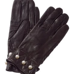 Promo ⌛ women Surell Accessories Pearl Detail Leather Gloves 😉