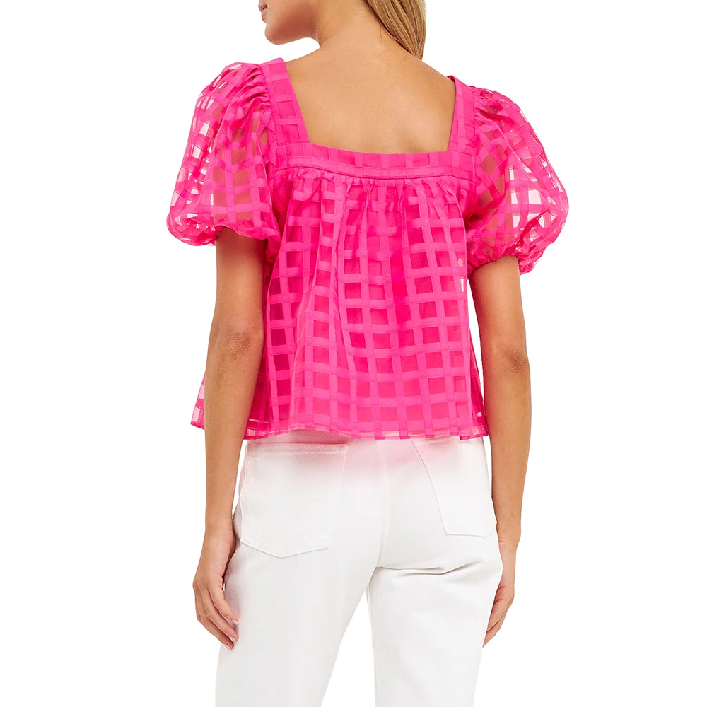 New ⌛ ENGLISH FACTORY 👩 women Organza Gridded Square Neck Crop Top 👍 2 New ⌛ ENGLISH FACTORY 👩 women Organza Gridded Square Neck Crop Top 👍 - Image 2