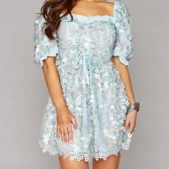 Best Sale 🔥 Buddylove 👩 women Colby Puff Sleeve Mini 👗 Dress in Iridescent 🌟