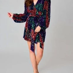 Discount 😀 Buddylove 👩 women Adeline Sequin Wrap 👗 Dress in Party Abstract 🧨