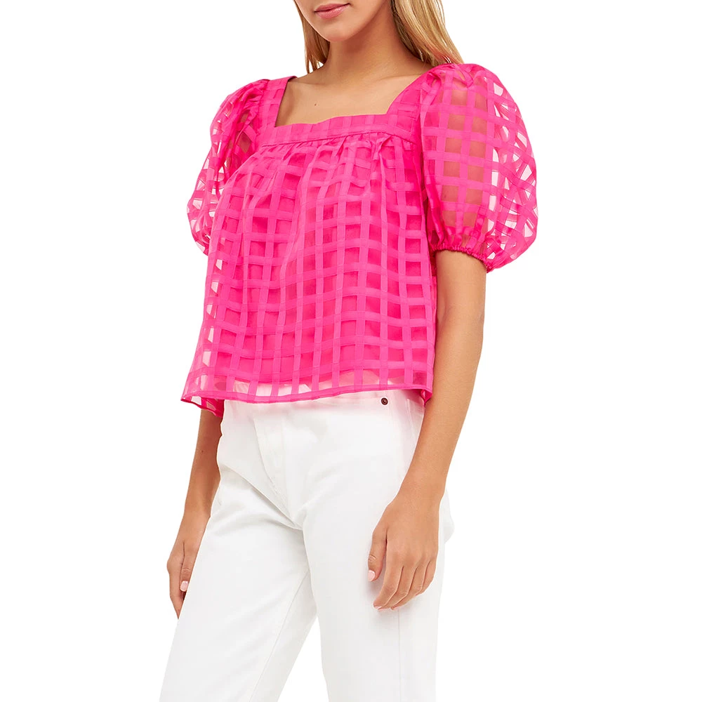 New ⌛ ENGLISH FACTORY 👩 women Organza Gridded Square Neck Crop Top 👍 3 New ⌛ ENGLISH FACTORY 👩 women Organza Gridded Square Neck Crop Top 👍 - Image 3