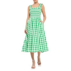 Wholesale 💯 ENGLISH FACTORY 👩 women Check Print Smocked 👗 Dress ✨