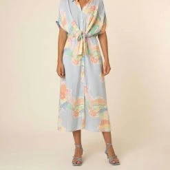 New ✨ Frnch 👩 women Diana Midi 👗 Dress in Abstract Print ✨