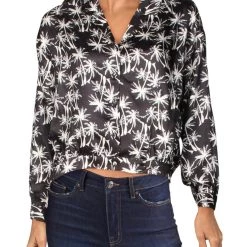 Coupon 😉 FRNCH Cristalle 👩 Womens Palm Trees Button Front Crop Top 🥰