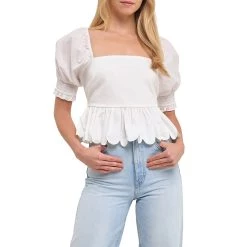 Cheapest ✨ ENGLISH FACTORY 👩 women Mixed Media Scalloped Edge Top ✨