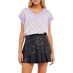Best reviews of 🥰 ENGLISH FACTORY 👩 women Checker Knit Vest 😉