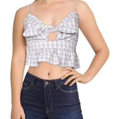 Flash Sale 👍 English Factory 👩 Womens Plaid Smocked Crop Top ❤️