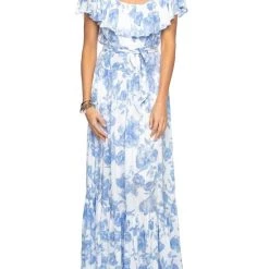 Hot Sale 🌟 Buddylove 👩 women Heather Tea Party Off Shoulder 👗 Dress in Blue Floral Print 🎉