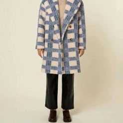 Best Pirce ⌛ Frnch 👩 women Santi Woven 🧥 Coat in Blue Jean 👍