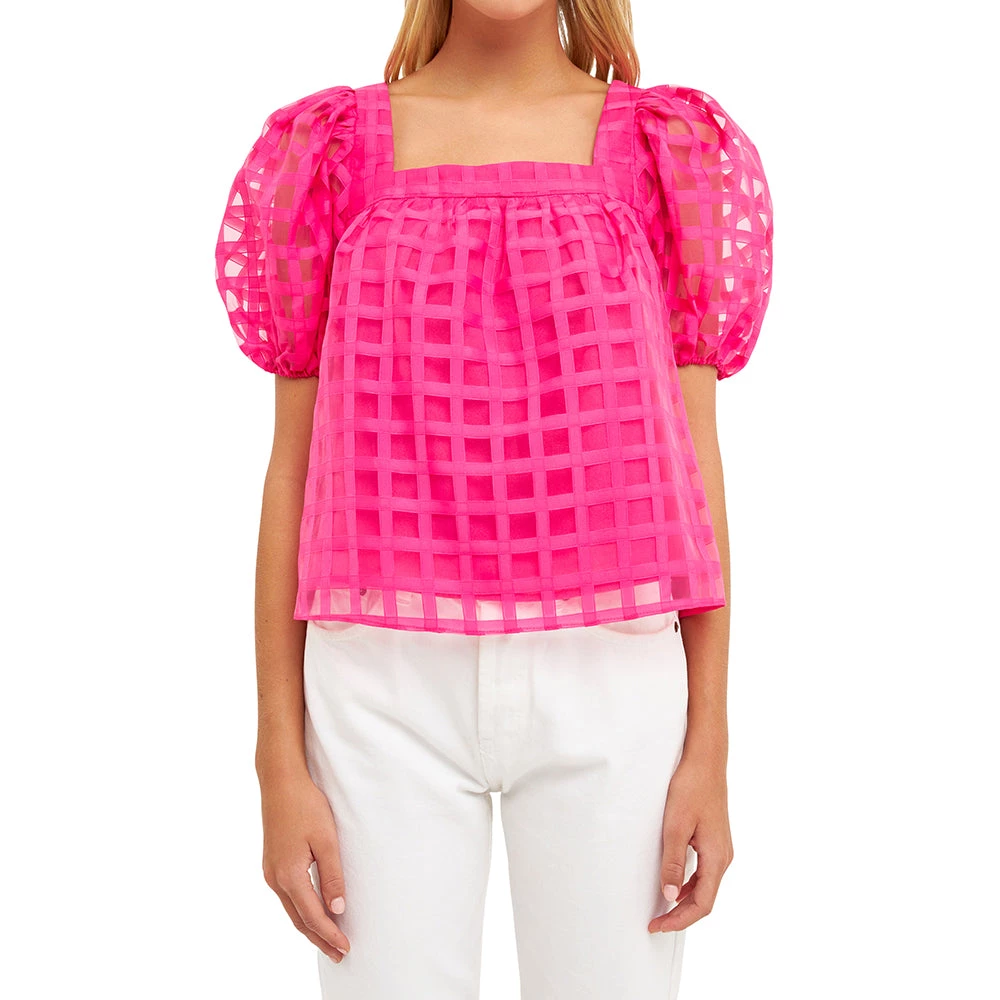 New ⌛ ENGLISH FACTORY 👩 women Organza Gridded Square Neck Crop Top 👍 4 New ⌛ ENGLISH FACTORY 👩 women Organza Gridded Square Neck Crop Top 👍 - Image 4