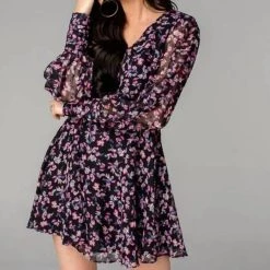 Hot Sale 🌟 Buddylove 👩 women Parker V-Neck Skater 👗 Dress in Multi 👍