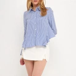 Cheap Buddylove Store 22 Outlet ๐ English Factory ๐ฉ women Back Flared Stripe ๐ Shirt ๐ฏ