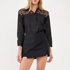 Hot Sale 🔥 English Factory 👩 women Long Sleeve Laced 👖 Jeans 👕 Shirt 🛒