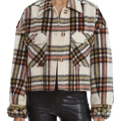 Best Sale ❤️ Bagatelle 👩 Womens Cropped Plaid Fleece Jacket 💯